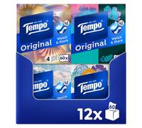 Tempo Lot de 12 boîtes, 60 chiffons par boîte, extra résistants, doux, lavables en machine
