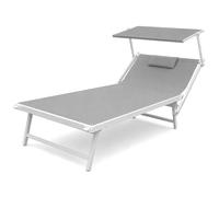 TEMPO STYLE L-Mediterraneo Plus Chaise longue de plage professionnelle King Size en aluminium, pare-soleil pliable et textilène, idéale pour la plage, la piscine et le jardin (plus gris/blanc)