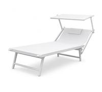 TEMPO STYLE L-Mediterraneo Plus Chaise longue professionnelle King Size en aluminium avec pare-soleil pliable et textilène, idéale pour la plage, la piscine et le jardin (plus blanc)