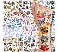 Temporäre Tattoos für Kinder - 320 gemischte Stile (36 Blätter) Tattoo-Aufkleber-Set für Kinder, Auto-Dinosaurier, Hawaii, Meerjungfrau, Aquarell-Tiere, Tattoos für Kindergeburtstagsparty-Zubehör
