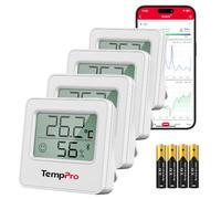 TempPro TP357 Hygromètre et thermomètre Bluetooth, avec alertes (lot de 4) | Hygromètre avec application intelligente et enregistrement des données, pour chambre et bureau (anciennement ThermoPro)
