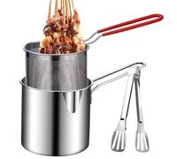 Tempra Friteuse compacte - Panier de friteuse innovante, style japonais économe en huile avec panier à tamis, marmite de cuisson en acier inoxydable pour friture de cuisses de poulet, chips de poisson