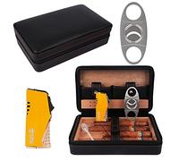 Temps C Club Etui de voyage portable pour 4 cigares, Coupe-cigare, allume-cigare Humidificateur pour cigares avec Coupe-cigare et Humidificateur, Cadeau pour les Petits Amis, Cadeau d'ann