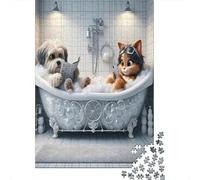 Temps de Bain Animaux domestiques Carton Extra Épais Puzzle De Bricolage 12 Ans+ Jeu De Famille Stimulant Belle Décoration Murale pour La Maison 70x50cm/1000pcs