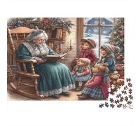 Temps de l'histoire de Noël 1000 Pièces Puzzle Unique Décoration Moderne Grand-mère lit aux Enfants Puzzles Jouets De Difficiles pour Adultes Et Enfants 70x50cm/1000pcs