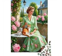 Temps de thé Dame Vintage 1000 Pièces Papier Écologique Jeu De Puzzle Senior Jigsaw Enthusiastes Formation De Concentration Décoration Murale 52x38cm/1000pcs