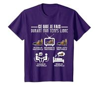 Temps Libre Humour Tractopelle Conducteur Engin de Chantier T-Shirt, Enfant, Violet, 4 Ans