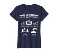 Temps Libre Humour Tractopelle Conducteur Engin de Chantier T-Shirt, Femme, Bleu Marine, M