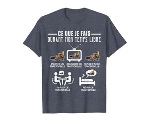 Temps Libre Humour Tractopelle Conducteur Engin de Chantier T-Shirt, Homme, Bleu Chiné, XXL