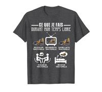 Temps Libre Humour Tractopelle Conducteur Engin de Chantier T-Shirt, Homme, Chiné Foncé, 4XL