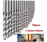 TEMPSA 19pcs HSS Foret Titane Acier Mèche Forage Perceuse Revêtu Drill Bits Fraise - 1.5-10mm