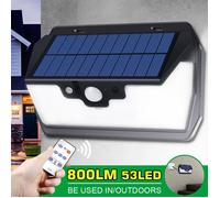TEMPSA 53LED Lampe Solaire Applique Extérieure Télécommande Charge Solaire/USB Eclairage Jardin 800LM
