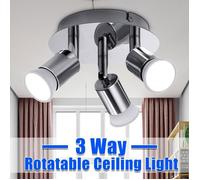 TEMPSA Plafonnier Pivotante LED à 3 Lumières 3xGU10 Angle d'Eclairage Réglable en Chrome Argent - Sans ampoule