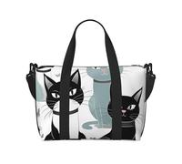 Tempting Cherry Blossoms Sac de voyage à bandoulière résistant à l'eau, grand bagage à main avec sangle réglable, multi-compartiments pour la gym, les voyages, l'extérieur, Chats noirs et blancs