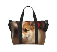 Tempting Cherry Blossoms Sac de voyage à bandoulière résistant à l'eau, grand bagage à main avec sangle réglable, multi-compartiments pour la gym, les voyages, l'extérieur, Adorable corgi., Taille