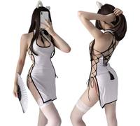 Temptshow Femmes Cosplay Chinois Slim Fit Dress Doll Cute Sexy Slot Underwear (Blanc)