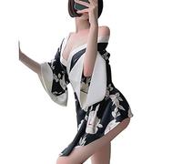 Temptshow Yukata - Kimono japonais - Lingerie sexy - Cardigan imprimé - Taille serrée, noir 1, taille unique