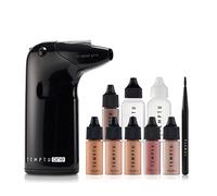 TEMPTU Un kit de maquillage aérographe pour la perfection du teint avec compresseur sans fil, lumière/moyen, ensemble de 11 pièces, machine à air brosse portable, 3 nuances de fond de teint, blush,