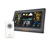 Temtop Station Météo Sans Fil Interieur Exterieur W100 Lite Thermomètre Hygromètre Baromètre avec 1 Capteur, Prévisions Météo, Pression Atmosphérique, Phase de Lune, Alarme et Snooze