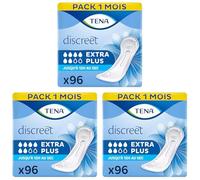TENA Discreet Extra Plus - Serviettes Incontinence Femme - Post-accouchement - Protections Absorbantes pour Fuites Urinaires Modérées à Fortes - 96 Serviettes (Pack 1 Mois) (Lot de 3)