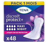 TENA Discreet Maxi Night - Serviettes Incontinence Femme - Post-accouchement - Protections Absorbantes pour Fuites Urinaires Modérées à Fortes - 48 Serviettes (Pack 1 Mois)
