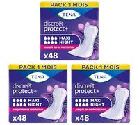 TENA Discreet Maxi Night - Serviettes Incontinence Femme - Post-accouchement - Protections Absorbantes pour Fuites Urinaires Modérées à Fortes - 48 Serviettes (Pack 1 Mois) (Lot de 3)