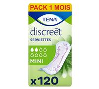 TENA Discreet Mini - Serviettes Incontinence Femme - Post-Accouchement - Protections Absorbantes pour Fuites Urinaires Légères - 120 Serviettes (Pack 1 Mois)