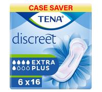 TENA Lady Discreet Extra Plus, 96 tampons d'incontinence (16 x 6 paquets) emballés individuellement pour les femmes présentant une faiblesse de la vessie moyenne-lourde, une incontinence et des pertes