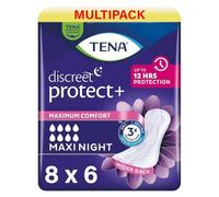 Tena Lady Discreet Maxi Night Lot de 8 packs de 6 serviettes hygiéniques pour incontinence de nuit avec faiblesse vésicale moyenne à forte et spécialement conçue pour la protection nocturne avec dos