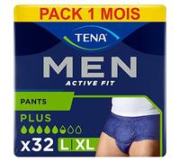 TENA Men Active Fit Sous-vêtements Absorbants Jetables Incontinence Homme - Pour Fuites Urinaires Modérées à Fortes - Taille L / XL - 32 Sous-vêtements (Pack 1 mois)