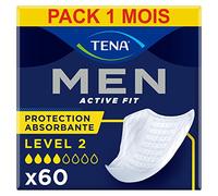 TENA Men Protections Absorbantes Niveau 2 Incontinence Homme - Pour Fuites Urinaires Modérées, Sans parfum, Blanc, 60 Protections (Pack 1 mois) (L'emballage peut varier)