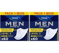 TENA Men Protections Absorbantes Niveau 2 Incontinence Homme - Pour Fuites Urinaires Modérées, Sans parfum, Blanc, 60 Protections (Pack 1 mois) (L'emballage peut varier) (Lot de 2)