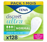 TENA Serviettes Discreet Ultra Normal - Protections Fuites Urinaires Femme - Sans parfum et absorbantes - Triple Protection contre les fuites urinaires légères - Lot de 128 (16x8) pièces jetables