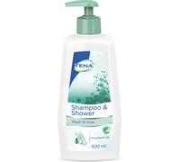 TENA Shampoo & Shower gel nettoyant et shampooing traitant en un, spécialement pour les personnes âgées, 500 ml de shampooing