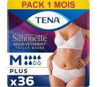 TENA Silhouette Normal Taille Basse - Sous-vêtements Absorbants Jetables Incontinence Femme - Post-accouchement - Pour Fuites Urinaires Modérées - Blanc - Taille M - 36 Culottes (Pack 1 mois)