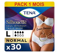 TENA Silhouette Normal Taille Basse - Sous-vêtements Absorbants Jetables Incontinence Femme - Post-accouchement - Pour Fuites Urinaires Modérées - Blanc - Taille L - 30 Culottes (Pack 1 mois)