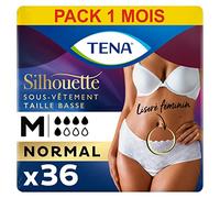 TENA Silhouette Normal Taille Basse - Sous-vêtements Absorbants Jetables Incontinence Femme - Post-accouchement - Pour Fuites Urinaires Modérées - Blanc - Taille M - 36 Culottes (Pack 1 mois)