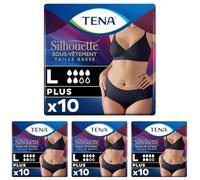 TENA Silhouette Normal Taille Basse - Sous-vêtements Absorbants Jetables Incontinence Femme - Post-accouchement - Pour Fuites Urinaires Modérées à Fortes - Noir - Taille L - 10 Culottes (Lot de 4)