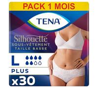 TENA Silhouette Normal Taille Basse - Sous-vêtements Absorbants Jetables Incontinence Femme - Post-accouchement - Pour Fuites Urinaires Modérées à Fortes - Blanc - Taille L - 30 Culottes (Pack 1 mois)