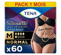 TENA Silhouette Normal Taille Basse - Sous-Vêtements Absorbants Jetables Incontinence Femme - Post-Accouchement - pour Fuites Urinaires Modérées - Noir - Taille M - 60 Culottes (Pack 1 Mois)