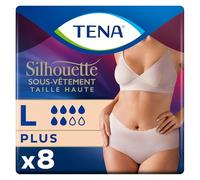 TENA Silhouette Normal Taille Haute - Crème - Taille L - 8 Culottes | Sous-vêtements Absorbants Jetables - Fuites Modérées à Fortes - Post-accouchement - Confortable et Respirant