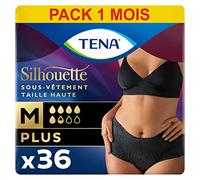 TENA Silhouette Plus Taille Haute - Sous-Vêtements Absorbants Jetables Incontience Femme - Post-Accouchement - pour Fuites Urinaires Modérées à Fortes - Noir - Taille M - 36 Culottes (Pack 1 Mois)
