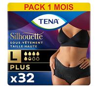TENA Silhouette Plus Taille Haute - Sous-Vêtements Absorbants Jetables Incontience Femme - Post-Accouchement - pour Fuites Urinaires Modérées à Fortes - Noir - Taille L - 32 Culottes (Pack 1 Mois)