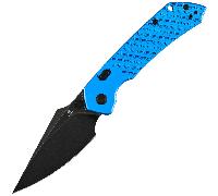 Tenable Fenrir - Damascus with Dark Blue Anodized Aluminum with Fishscale Texture B1034H92