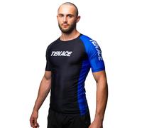 Tenace T-shirt de Compression Jiu Jitsu Compétition - Rashguard pour Entraînement MMA, BJJ, Grappling Rashguard, bleu, L