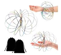 TenaLucy 2 Pièces Anneaux de Flux,Magic Flow Ring Jouets D’Anneaux D'Écoulement 3D,Jouet Enfants Multi Sensoriel en Inoxydable Anneau D'Écoulement de Bras À Ressorts Magique,avec 2 Sac Noir en Velours