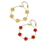 TenaLucy 2 Pièces Bracelet Trèfle À Cinq Feuilles,Ensemble de Bijoux Trèfle À Quatre Feuilles bracelet trefle 4 feuilles Femme Bracelet Personnalisé Femme Apporte Plus de Chance (Or + Rouge)