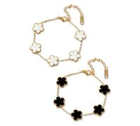 TenaLucy 2 Pièces Bracelet Trèfle À Cinq Feuilles,Ensemble de Bijoux Trèfle À Quatre Feuilles bracelet trefle 4 feuilles Femme Bracelet Personnalisé Femme Apporte Plus de Chance (Blanc + Noir)