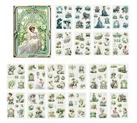 TenaLucy 20 Pièces Kit Scrapbooking Scrapbooking Kit Scrapbooking Accessoires PET Decorative Stickers Book Jardin Aesthetic Sticker Feuille Décorative Autocollante Scrapbooking（Danse d'émeraude）