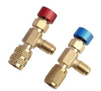 TenaLucy 2Pcs Réfrigérant Valve de Sécurité Vanne de Débit de Climatisation | Adaptateur de Valve de Réfrigérant, R22-1/4" Mâle vers 1/4" Femelle, R22-1/4" Mâle vers R32/R410-5/16" Femelle pour Recharge